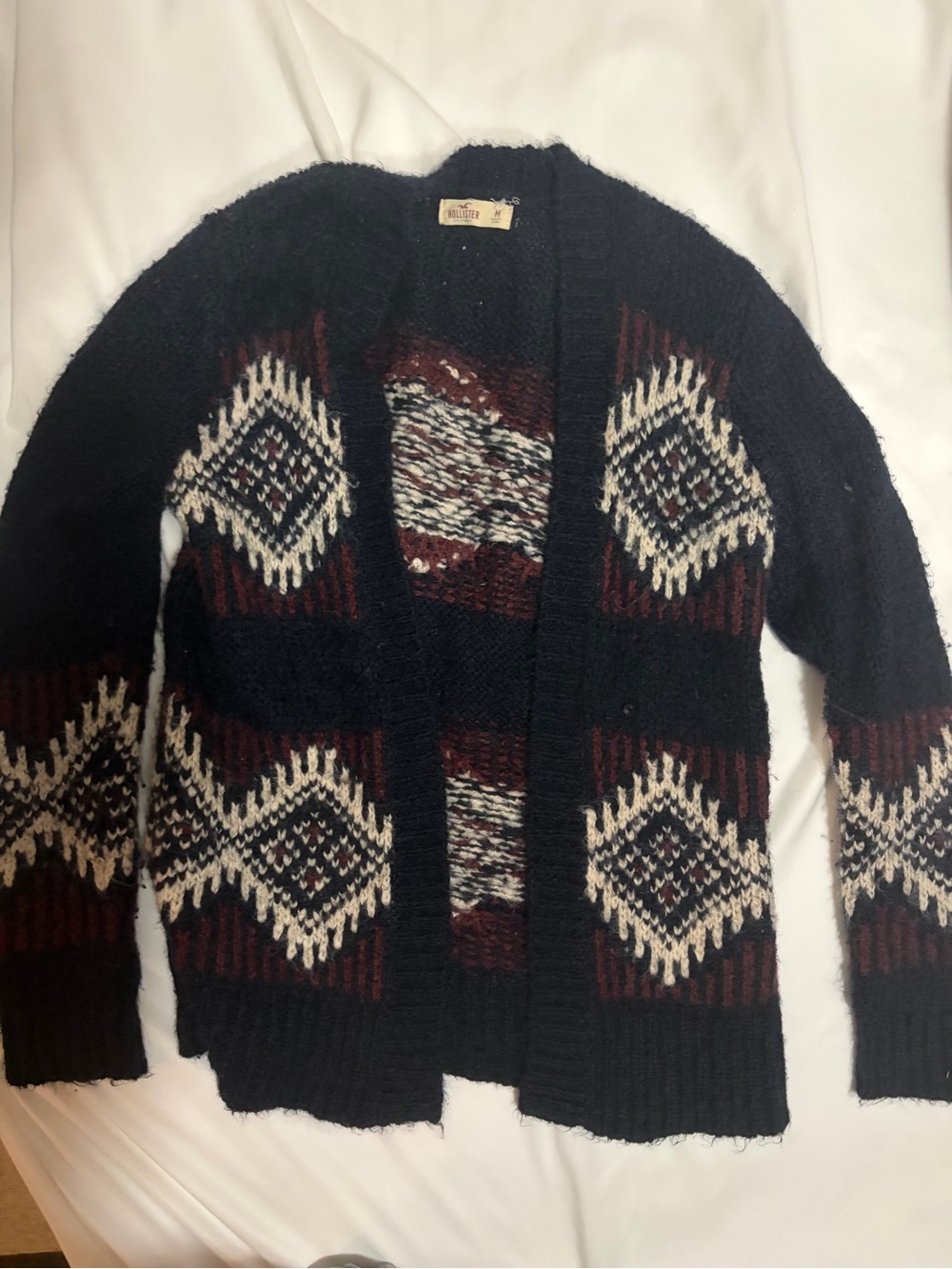 Women’s M Navy and Cream Hollister Patterned Open Cardigan Sweater